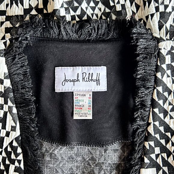 Joseph Ribkoff Fringe Trim Blazer Black White 8 Designer Statement Jacket - Picture 7 of 11